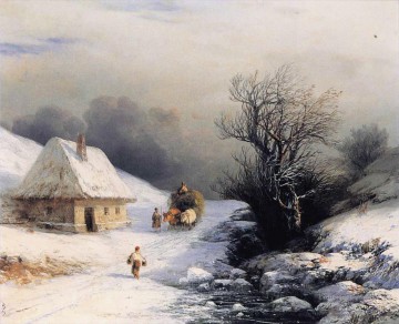 イワン・コンスタンティノヴィチ・アイヴァゾフスキー Painting - 冬の小さなロシアの牛車 1866 ロマンチックなイワン・アイヴァゾフスキー ロシア